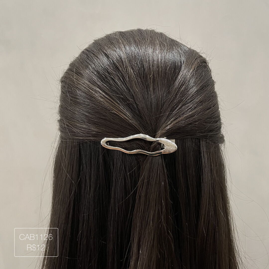 Hair Clip Orgânico Longo Liso Prateado